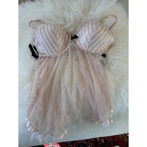 Vintage 2004 Victoria’s Secret Angels Pink Sequin Teddy Babydoll 34D NWT Y2K
